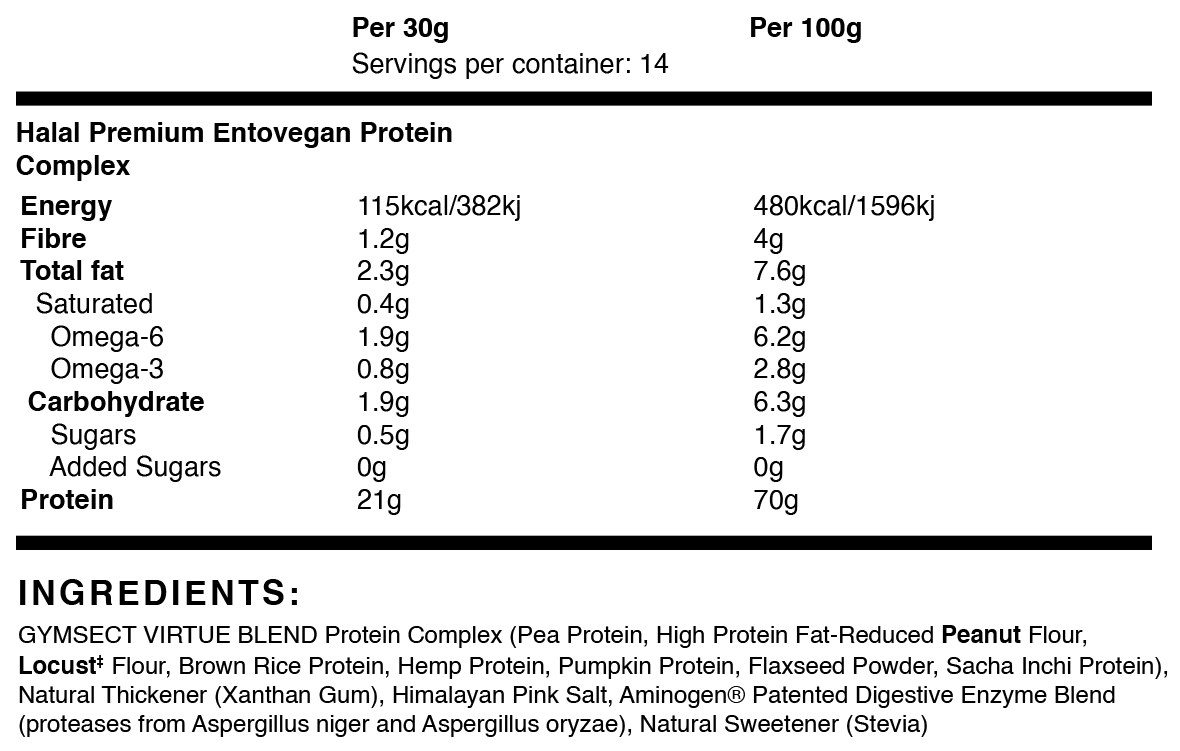 Halal Protein Powder GYMSECT VIRTUE BLEND Locust insect Powder