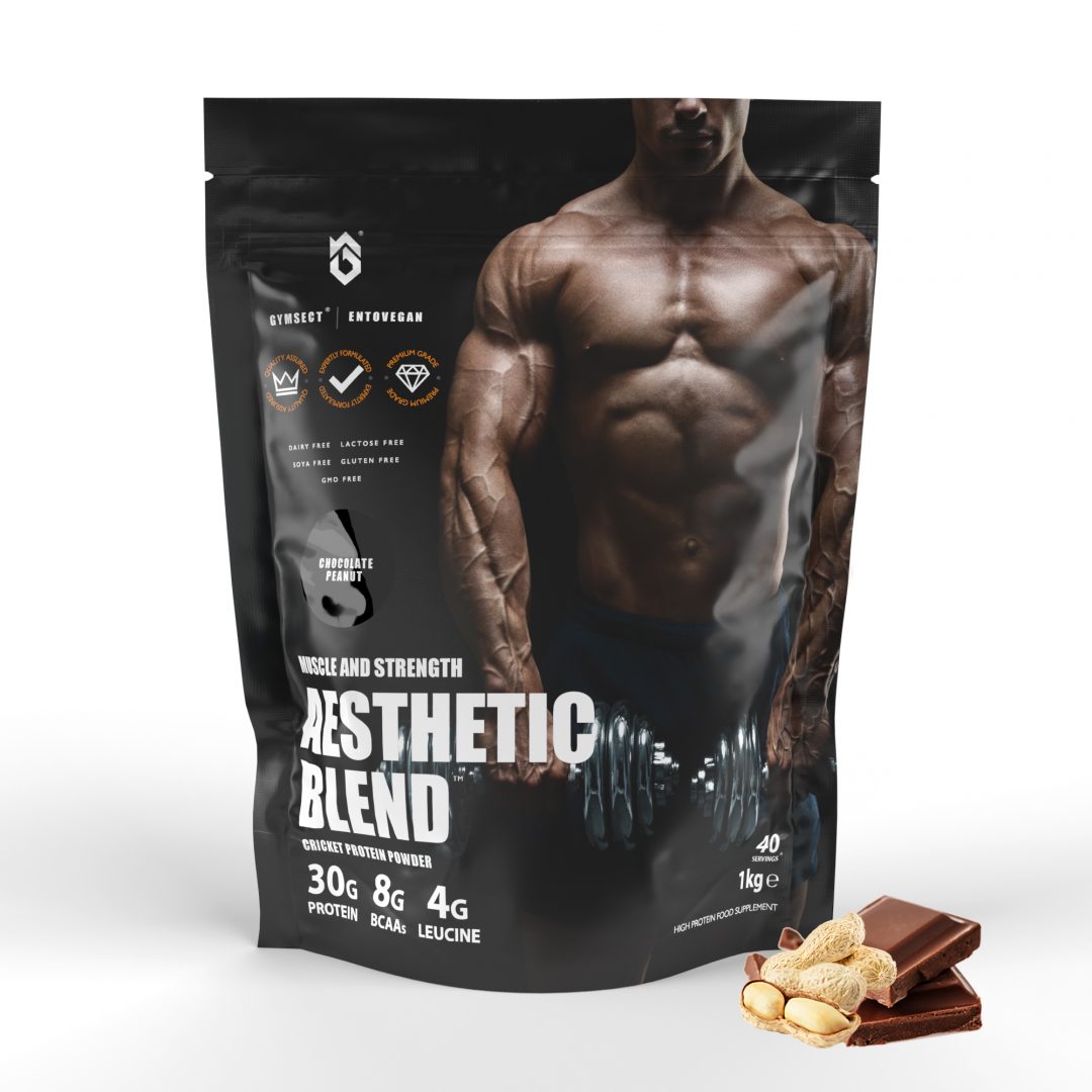 GYMSECT AESTHETIC BLEND Chocolate Peanut Flavour Cricket Protein Powder (Front)