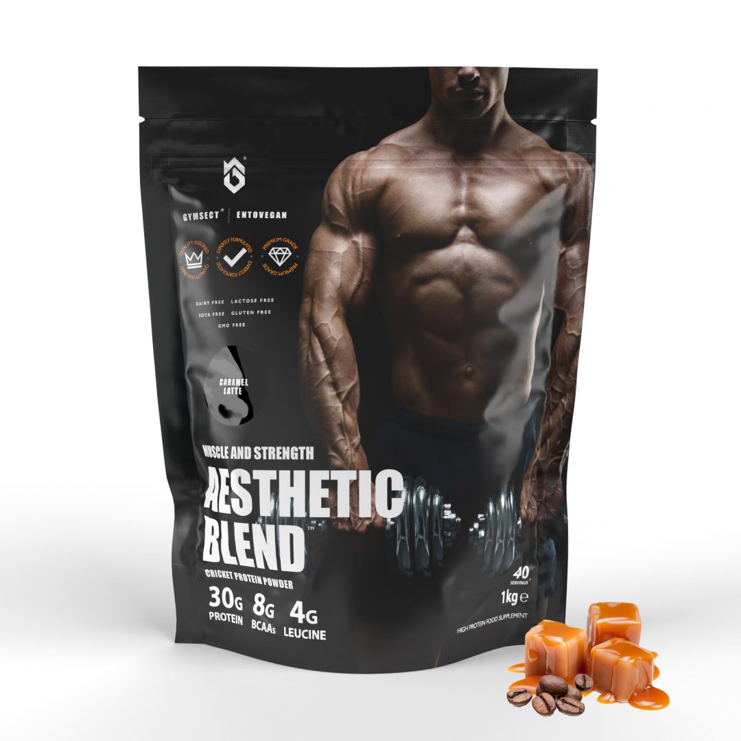 GYMSECT AESTHETIC BLEND Caramel Latte Flavour Cricket Protein Powder (Front)