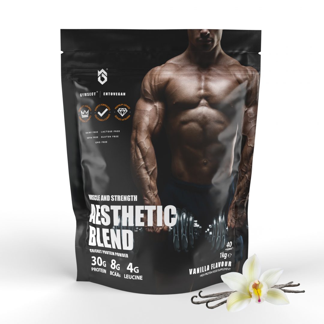GYMSECT AESTHETIC BLEND Vanilla Flavour Cricket Protein Powder (Front)